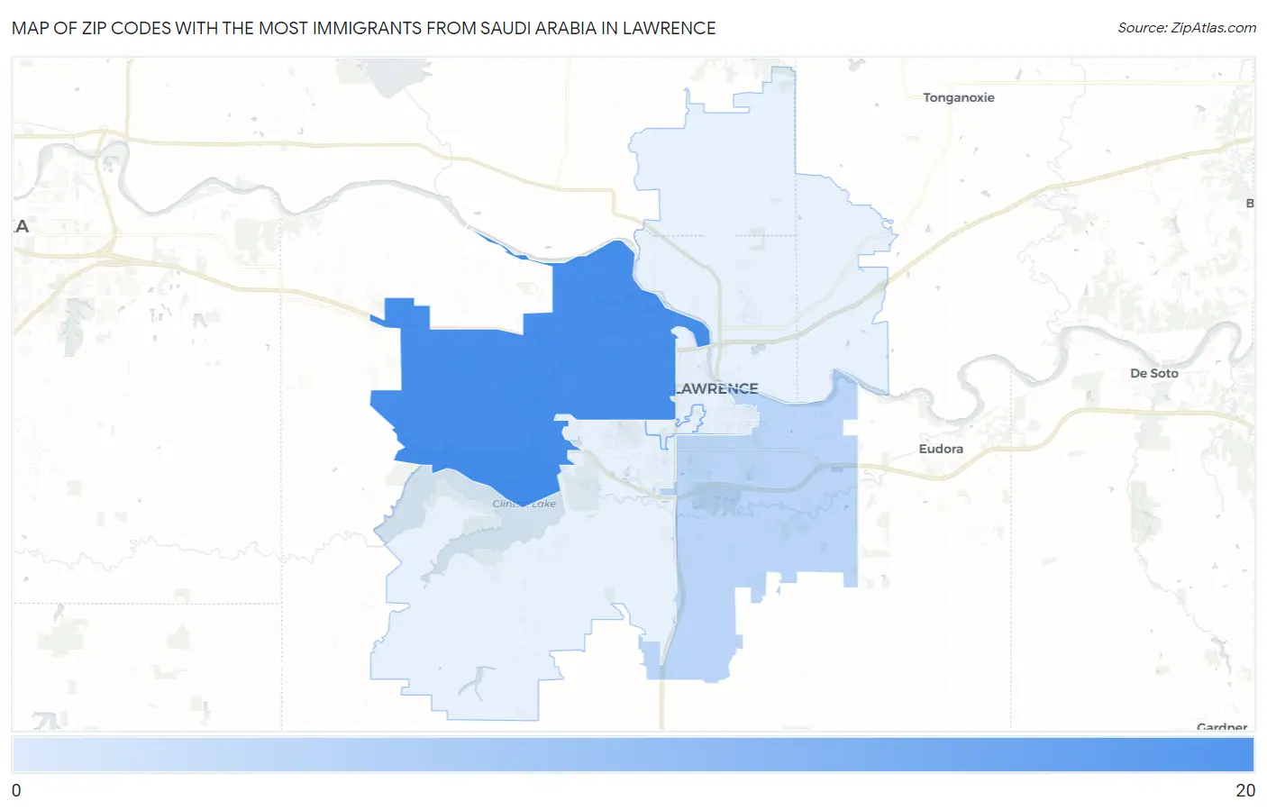 Zip Codes with the Most Immigrants from Saudi Arabia in Lawrence Map