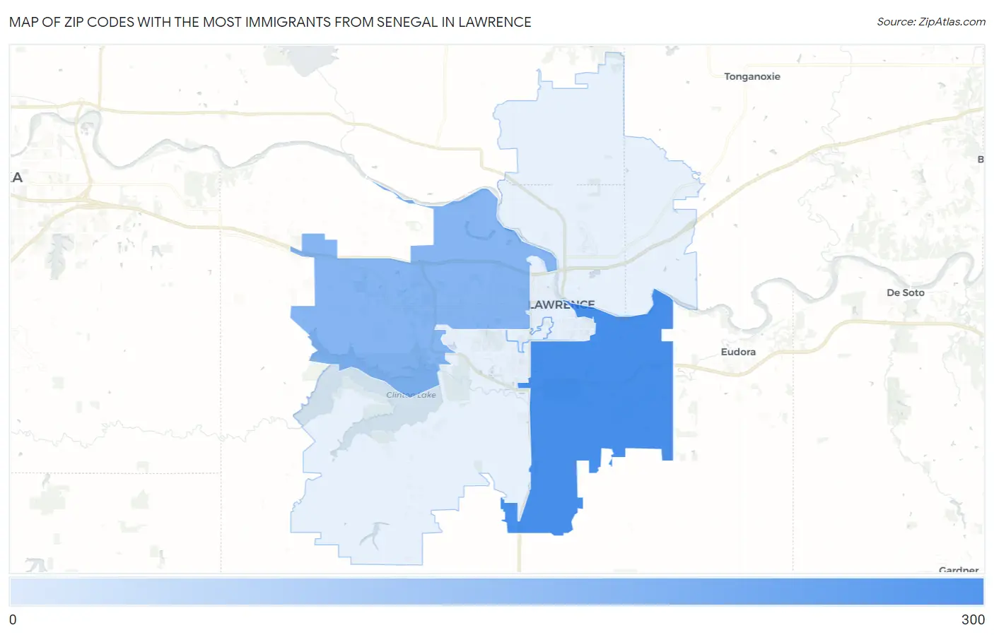 Zip Codes with the Most Immigrants from Senegal in Lawrence Map