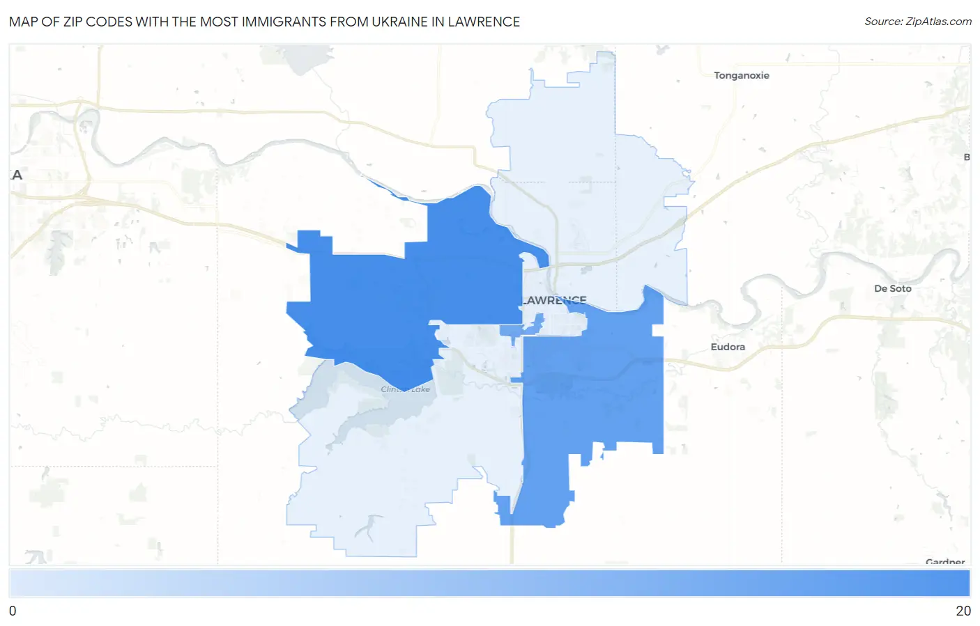 Zip Codes with the Most Immigrants from Ukraine in Lawrence Map