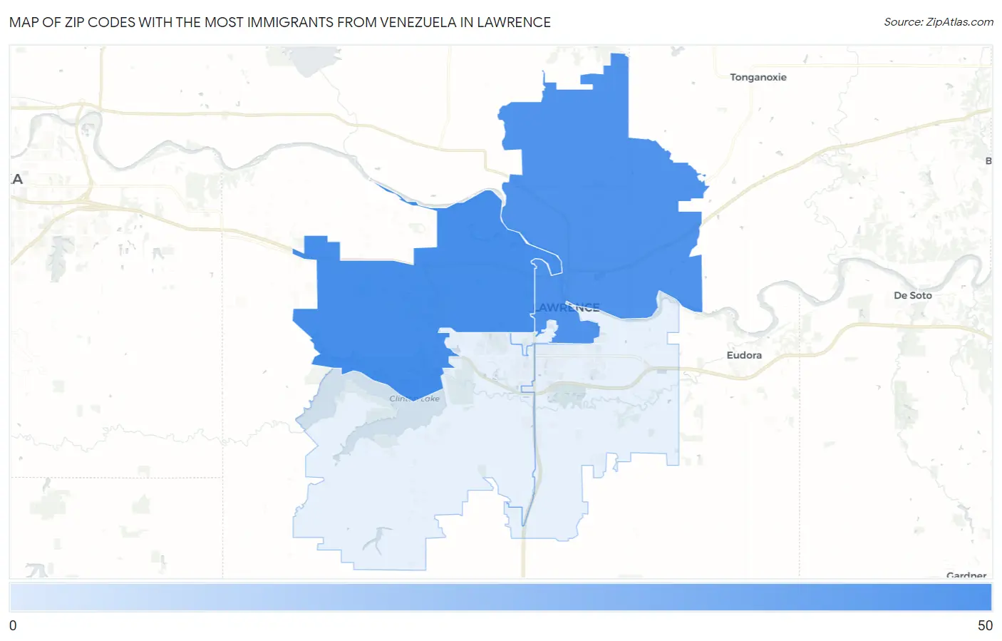Zip Codes with the Most Immigrants from Venezuela in Lawrence Map