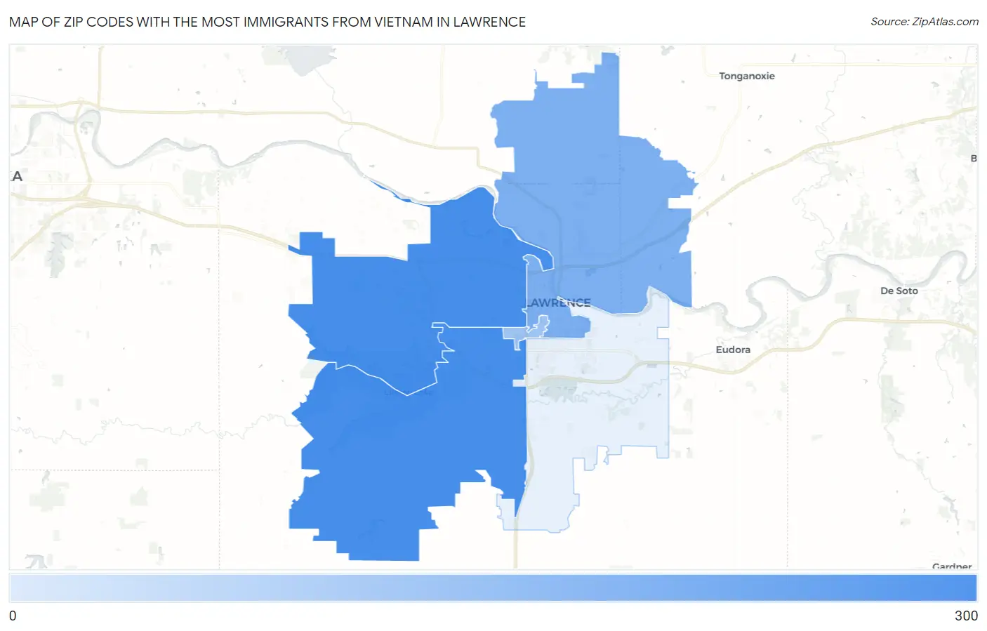 Zip Codes with the Most Immigrants from Vietnam in Lawrence Map