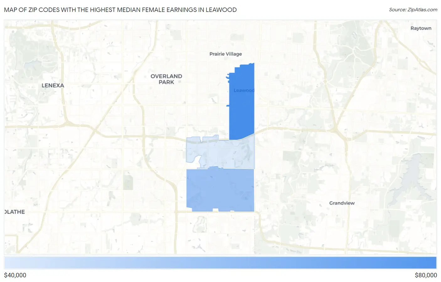 Zip Codes with the Highest Median Female Earnings in Leawood Map