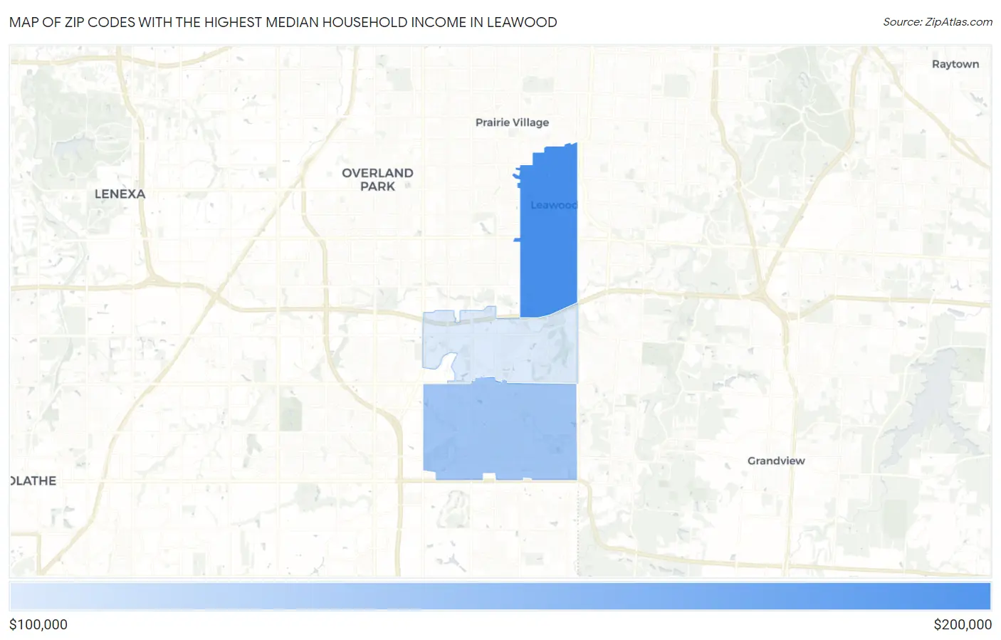 Zip Codes with the Highest Median Household Income in Leawood Map