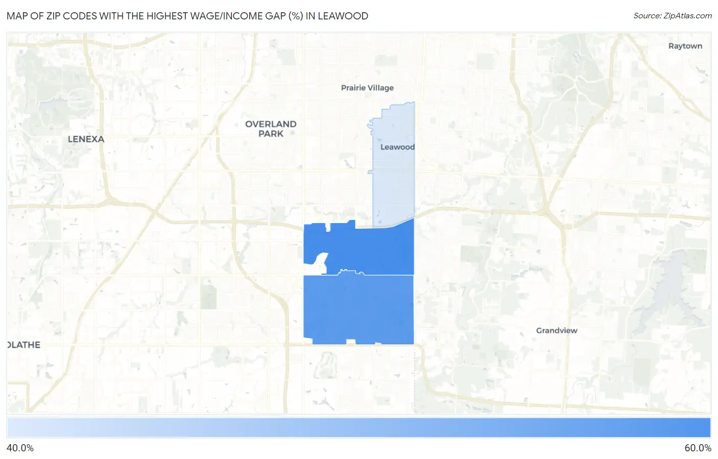 Zip Codes with the Highest Wage/Income Gap (%) in Leawood Map