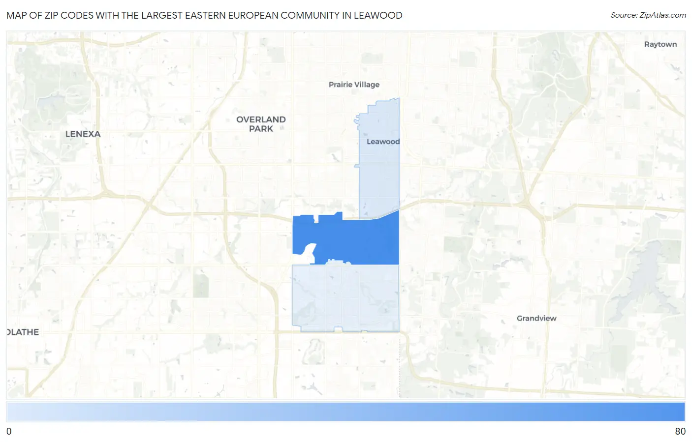 Zip Codes with the Largest Eastern European Community in Leawood Map