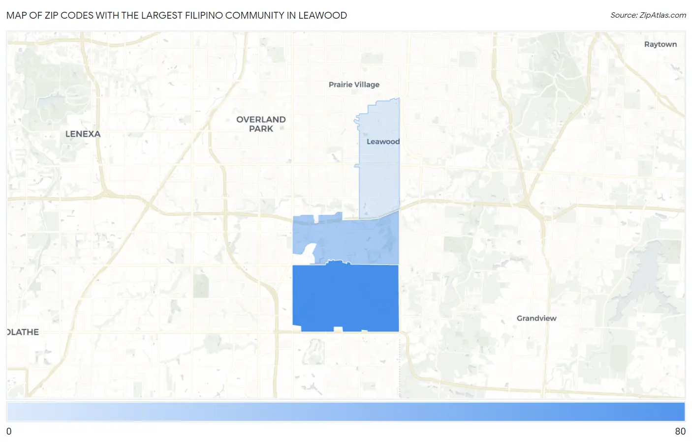 Zip Codes with the Largest Filipino Community in Leawood Map