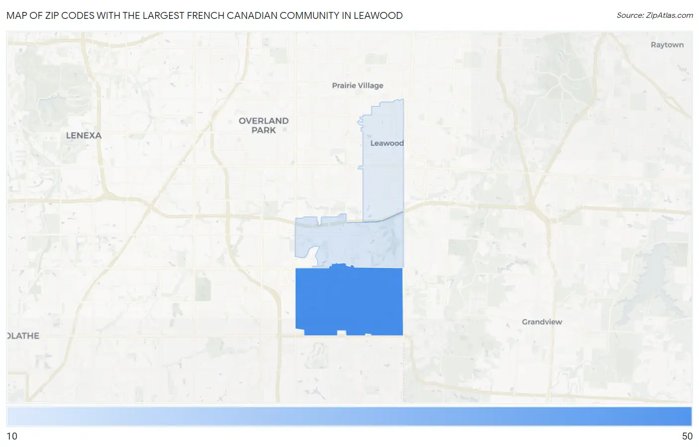 Zip Codes with the Largest French Canadian Community in Leawood Map