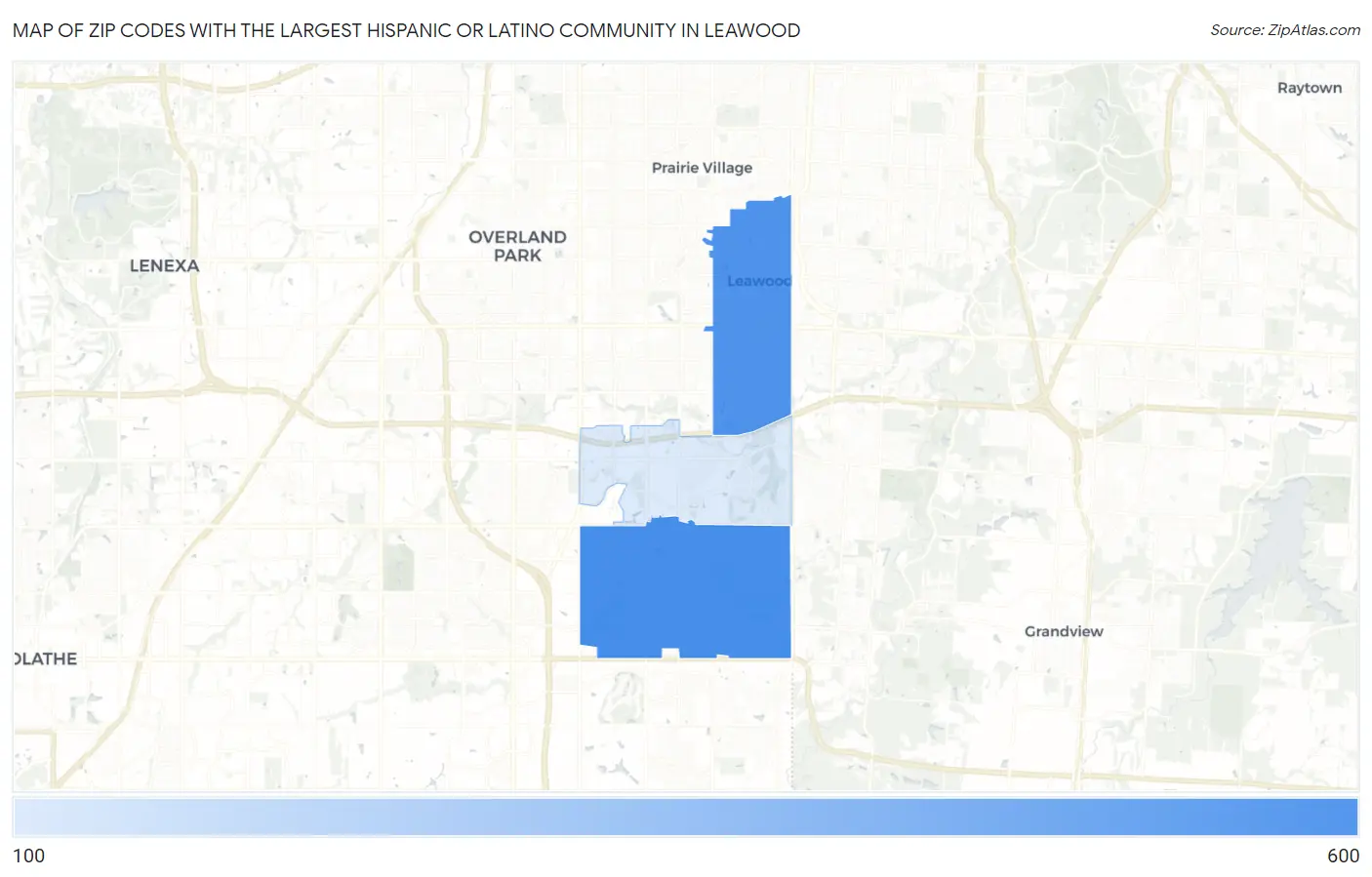 Zip Codes with the Largest Hispanic or Latino Community in Leawood Map