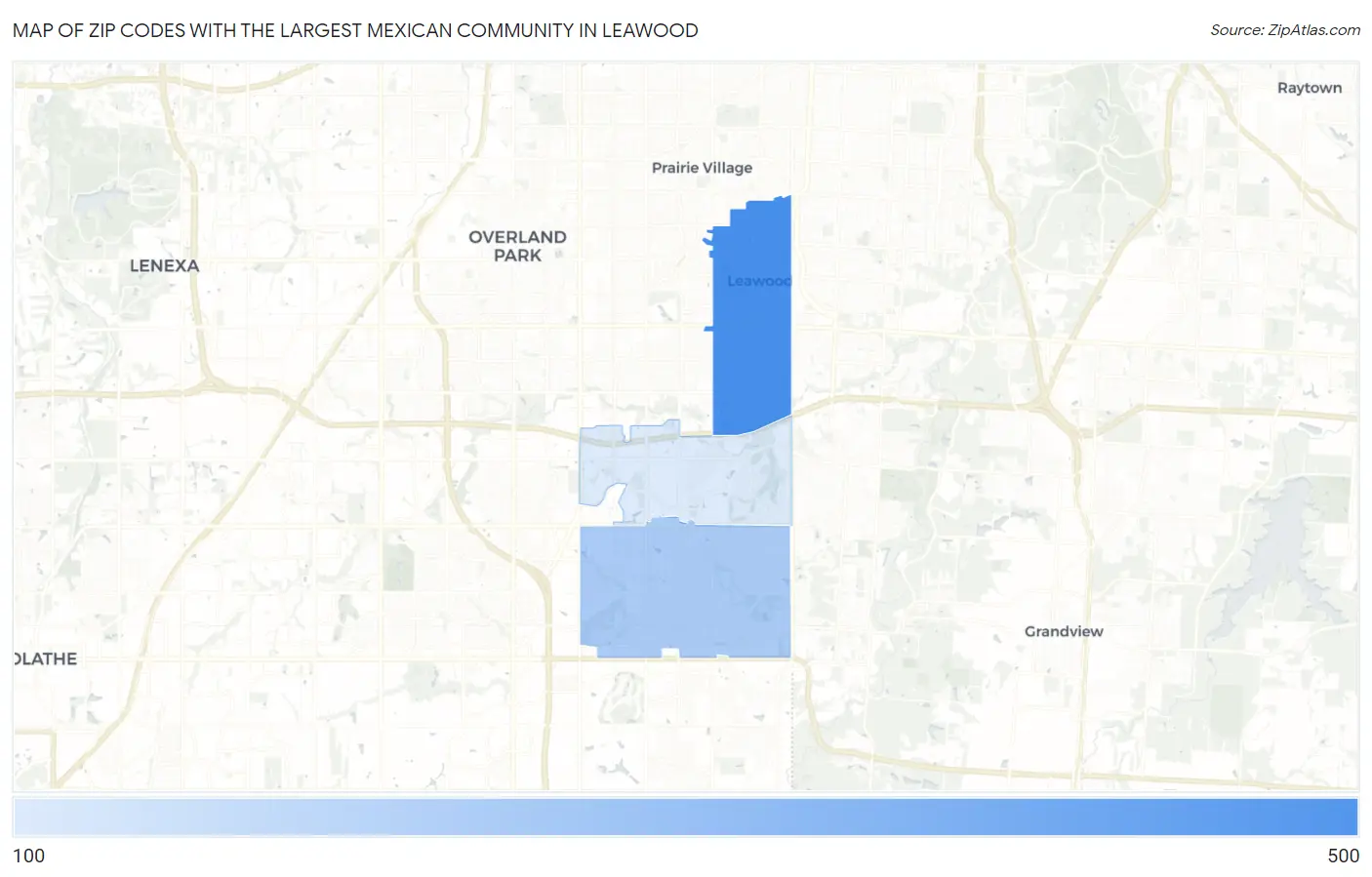 Zip Codes with the Largest Mexican Community in Leawood Map