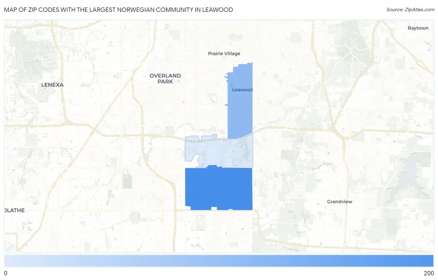 Zip Codes with the Largest Norwegian Community in Leawood Map