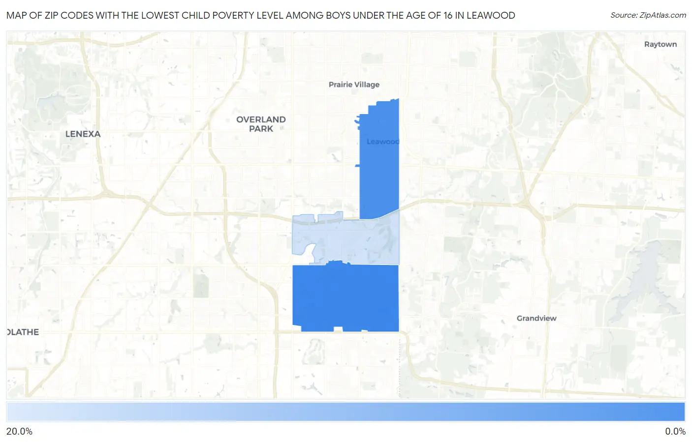 Zip Codes with the Lowest Child Poverty Level Among Boys Under the Age of 16 in Leawood Map