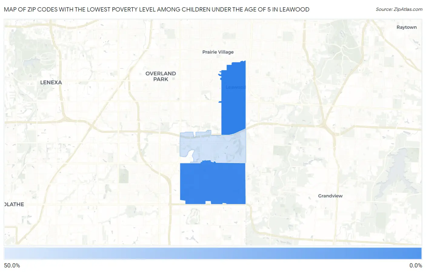 Zip Codes with the Lowest Poverty Level Among Children Under the Age of 5 in Leawood Map