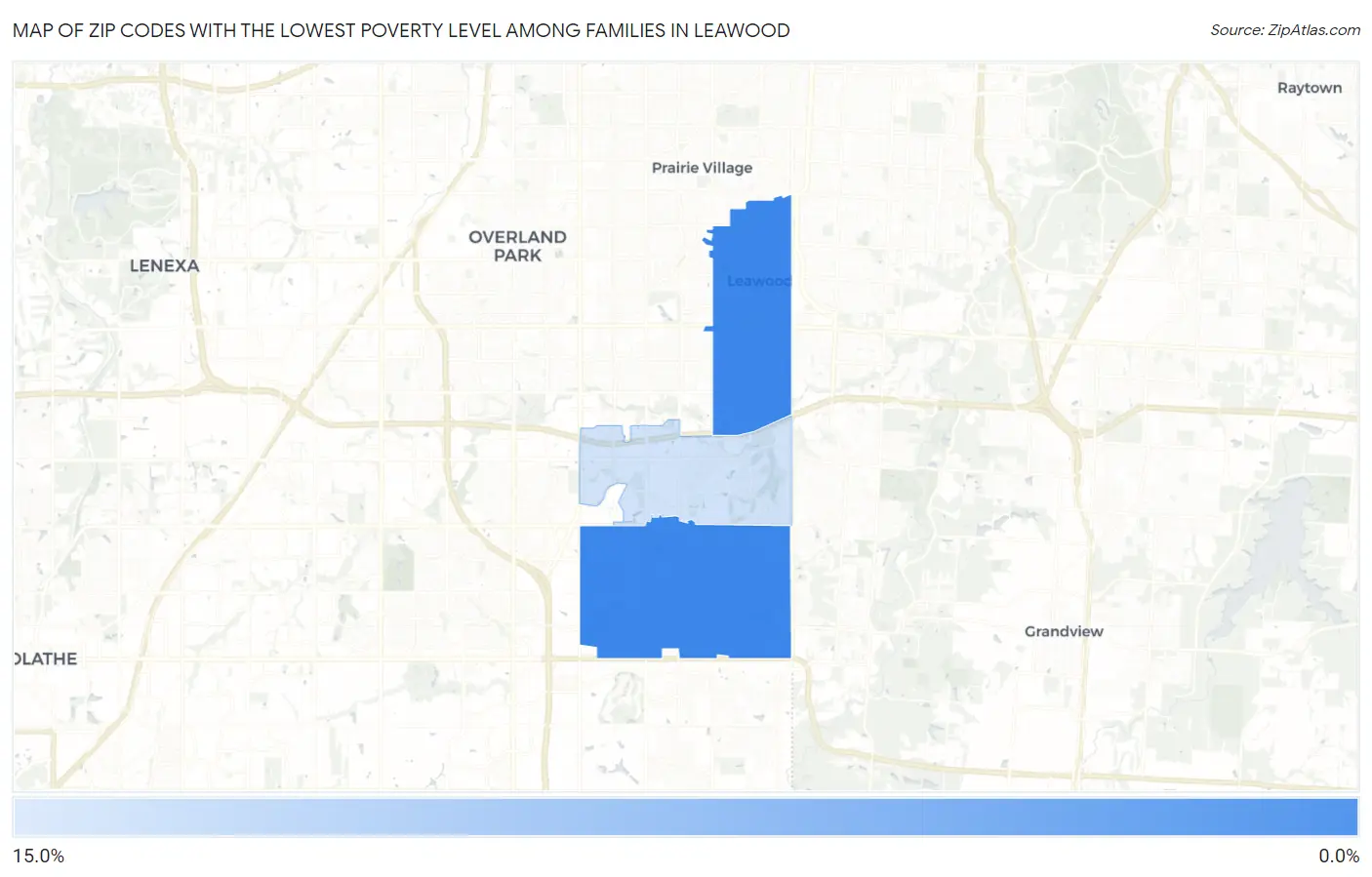 Zip Codes with the Lowest Poverty Level Among Families in Leawood Map