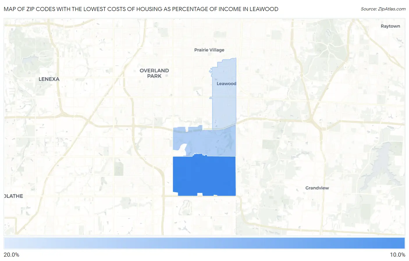 Zip Codes with the Lowest Costs of Housing as Percentage of Income in Leawood Map