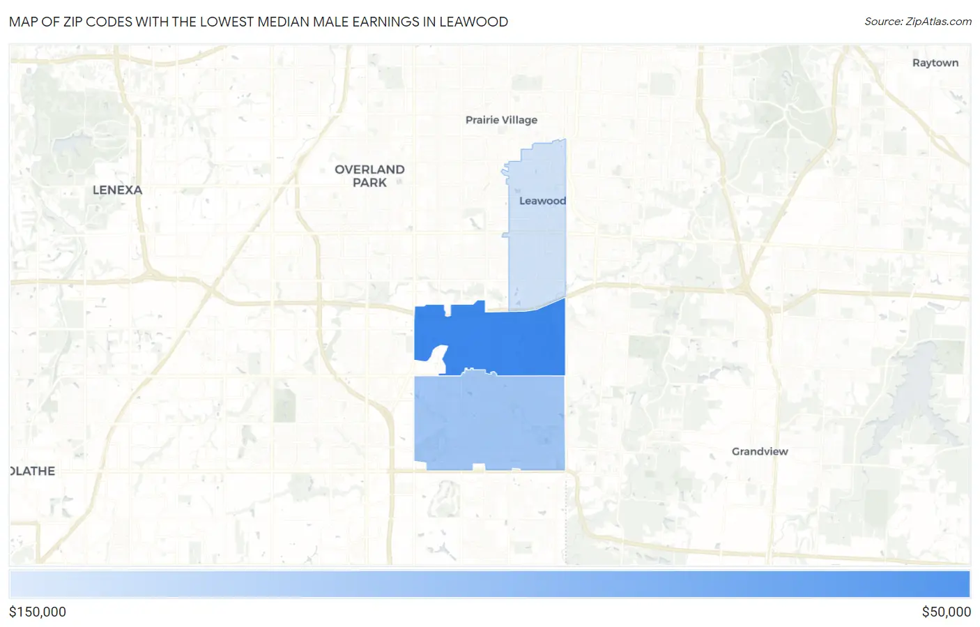 Zip Codes with the Lowest Median Male Earnings in Leawood Map