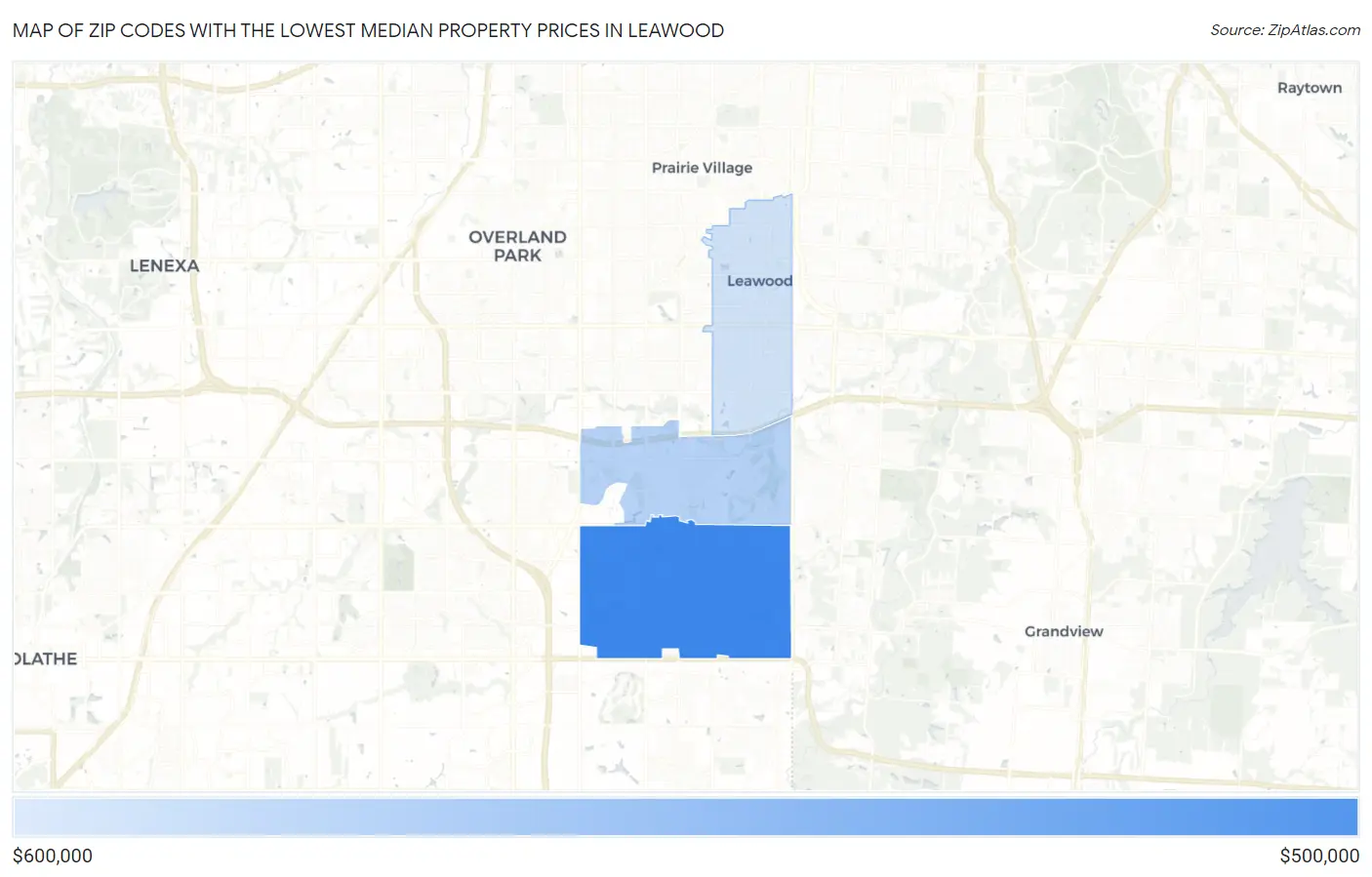Zip Codes with the Lowest Median Property Prices in Leawood Map