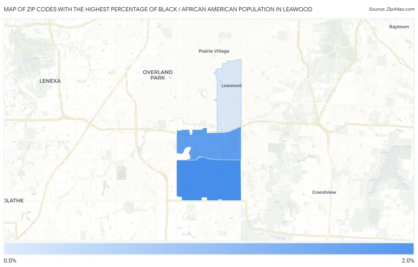 Zip Codes with the Highest Percentage of Black / African American Population in Leawood Map