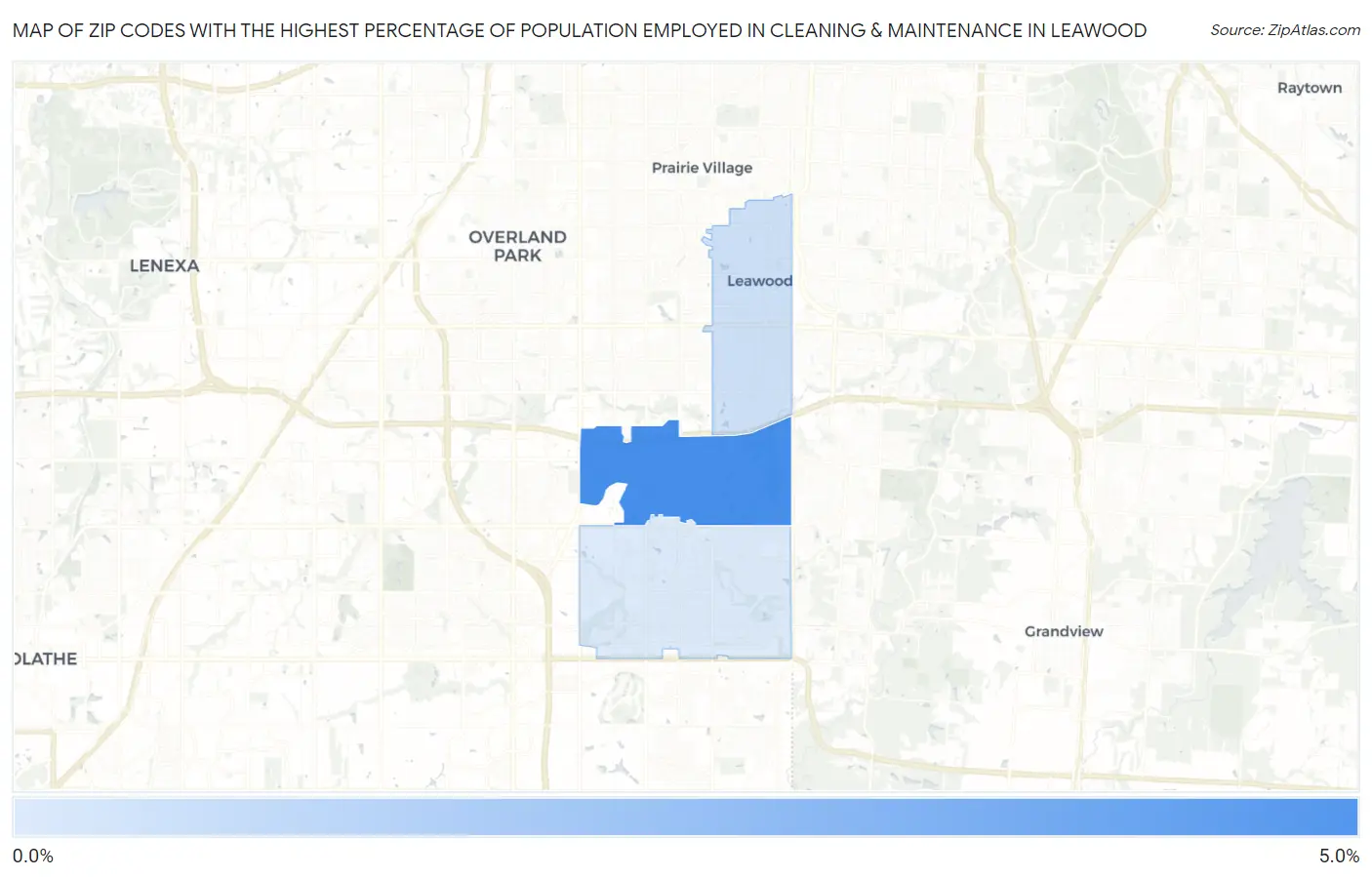 Zip Codes with the Highest Percentage of Population Employed in Cleaning & Maintenance in Leawood Map