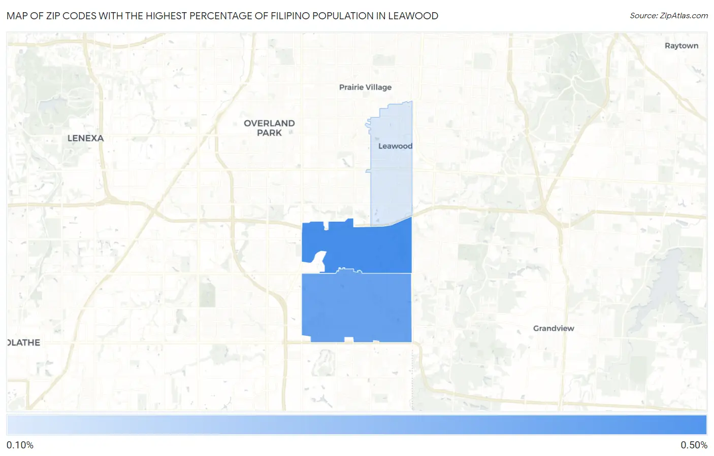 Zip Codes with the Highest Percentage of Filipino Population in Leawood Map