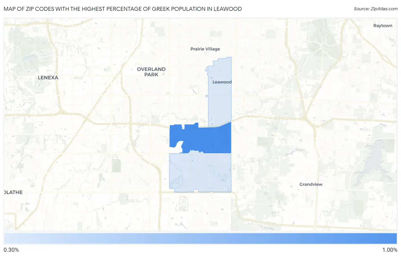 Zip Codes with the Highest Percentage of Greek Population in Leawood Map
