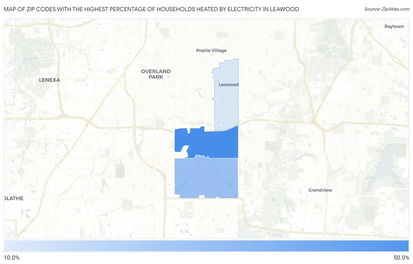 Zip Codes with the Highest Percentage of Households Heated by Electricity in Leawood Map