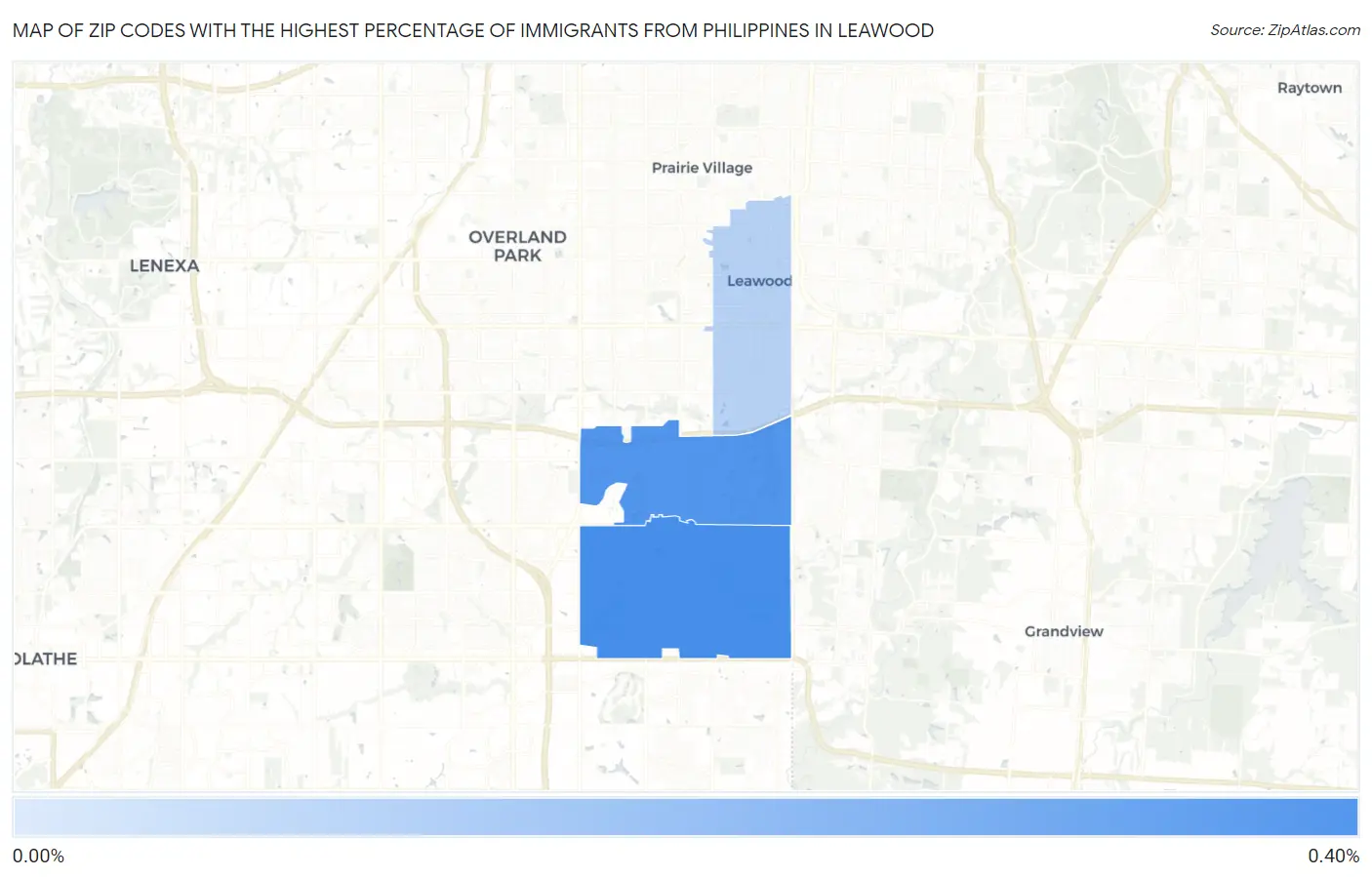 Zip Codes with the Highest Percentage of Immigrants from Philippines in Leawood Map