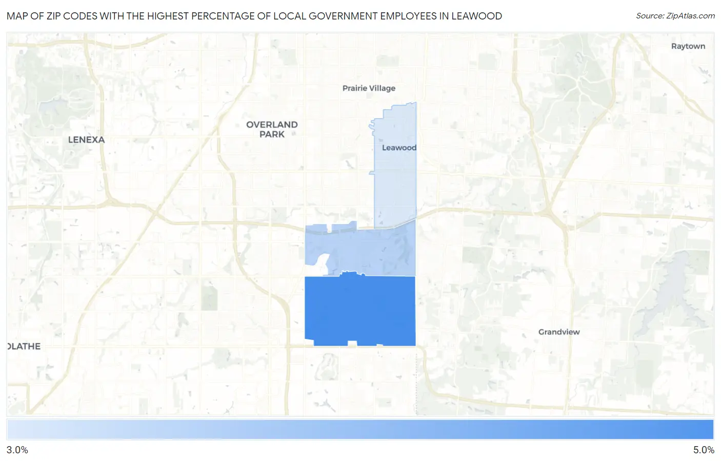 Zip Codes with the Highest Percentage of Local Government Employees in Leawood Map