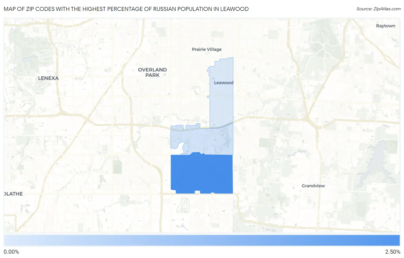 Zip Codes with the Highest Percentage of Russian Population in Leawood Map