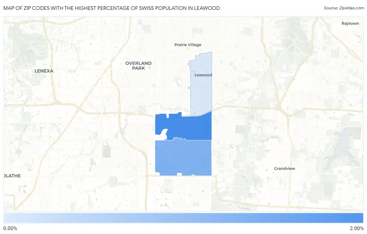 Zip Codes with the Highest Percentage of Swiss Population in Leawood Map