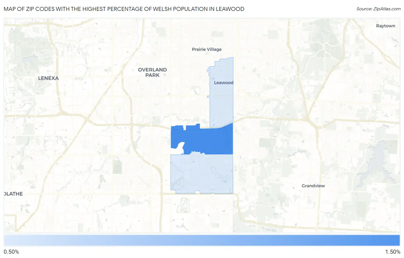 Zip Codes with the Highest Percentage of Welsh Population in Leawood Map