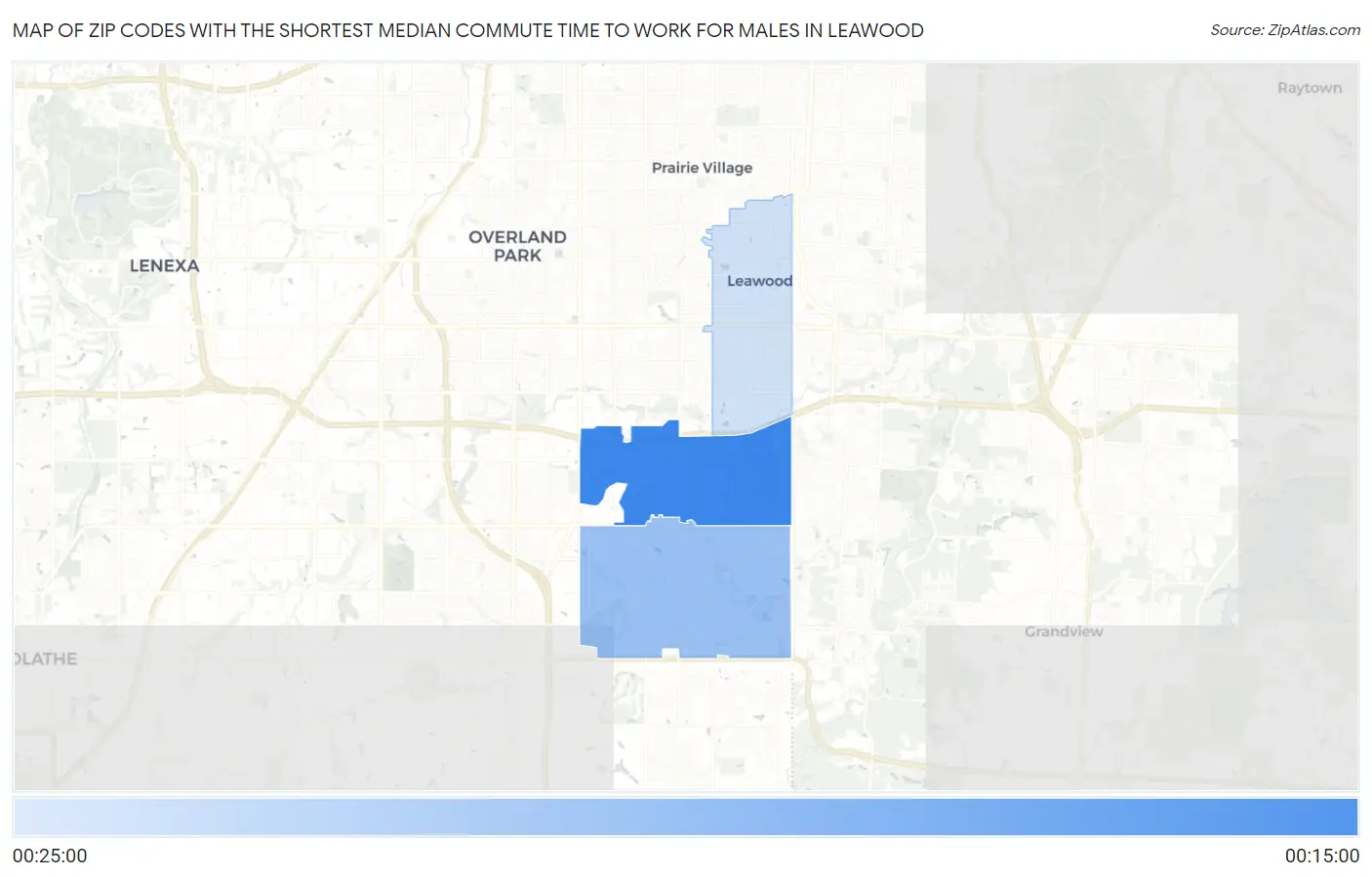 Zip Codes with the Shortest Median Commute Time to Work for Males in Leawood Map