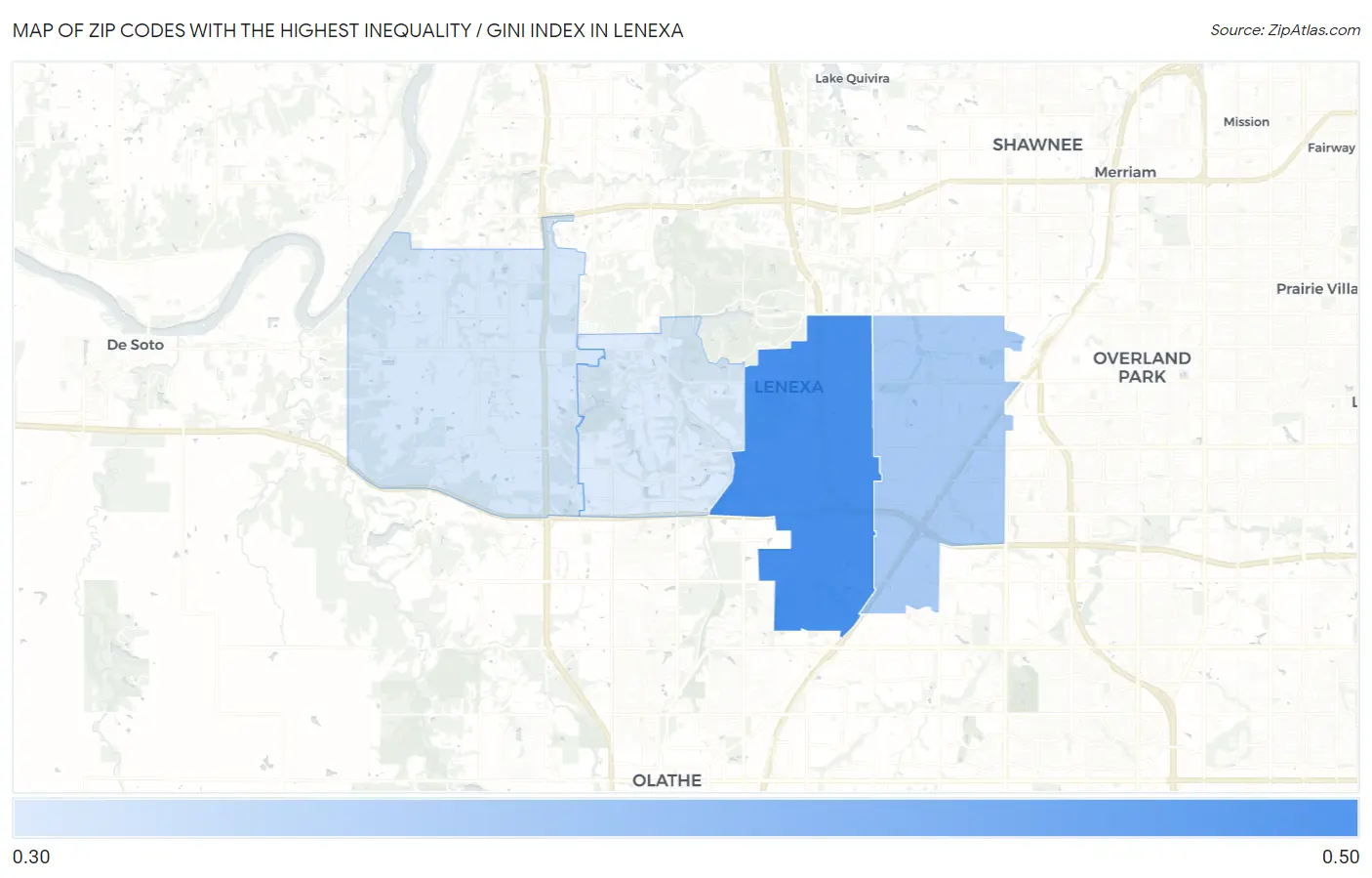 Zip Codes with the Highest Inequality / Gini Index in Lenexa Map