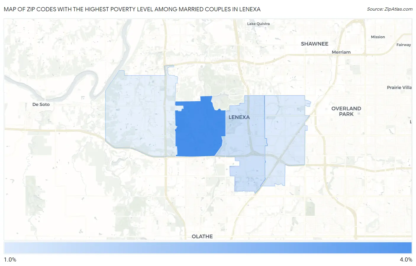 Zip Codes with the Highest Poverty Level Among Married Couples in Lenexa Map