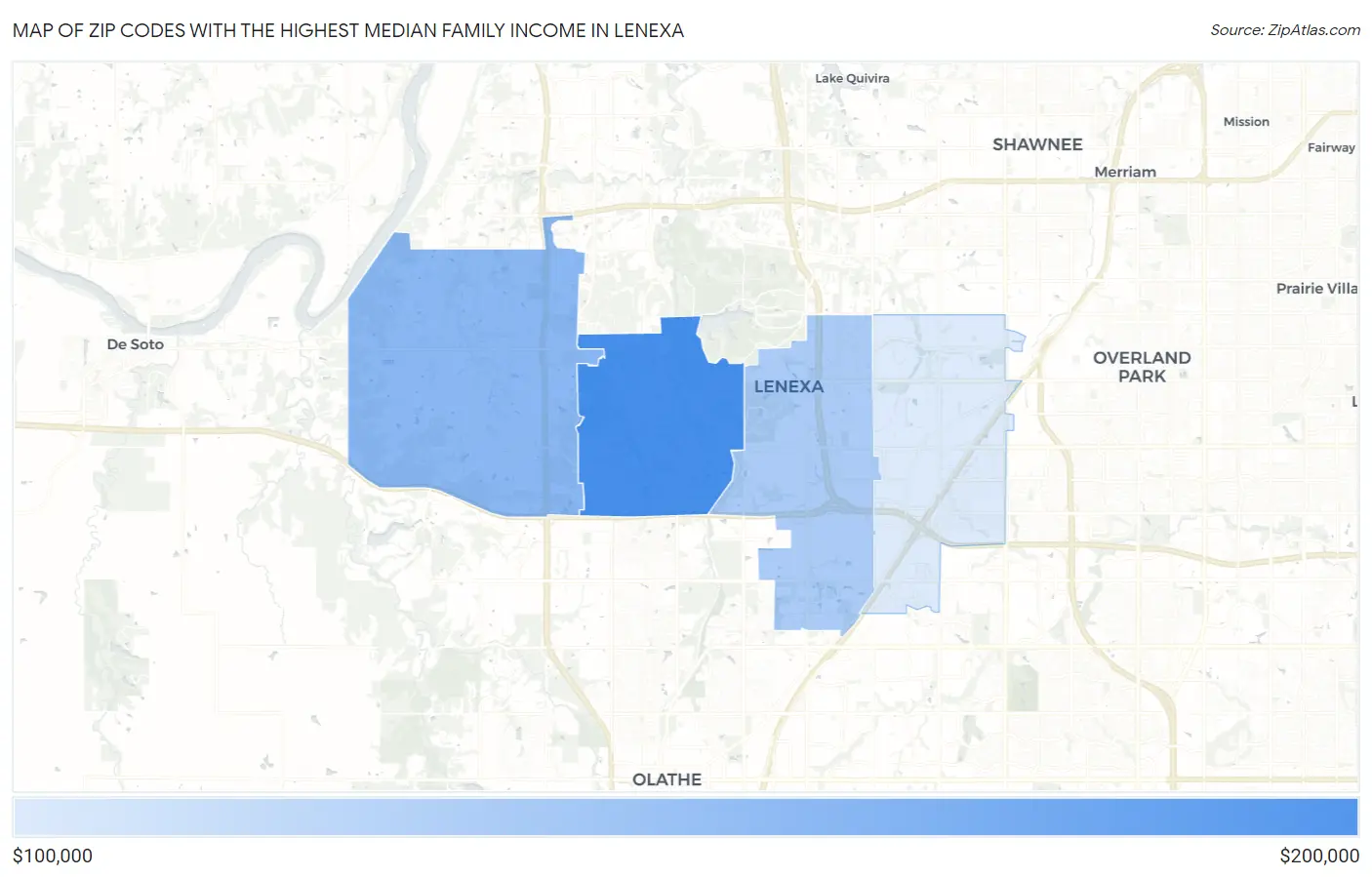 Zip Codes with the Highest Median Family Income in Lenexa Map