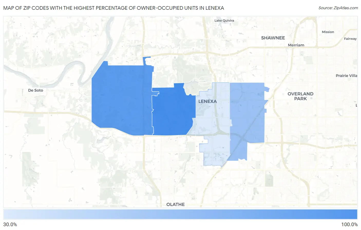 Zip Codes with the Highest Percentage of Owner-Occupied Units in Lenexa Map