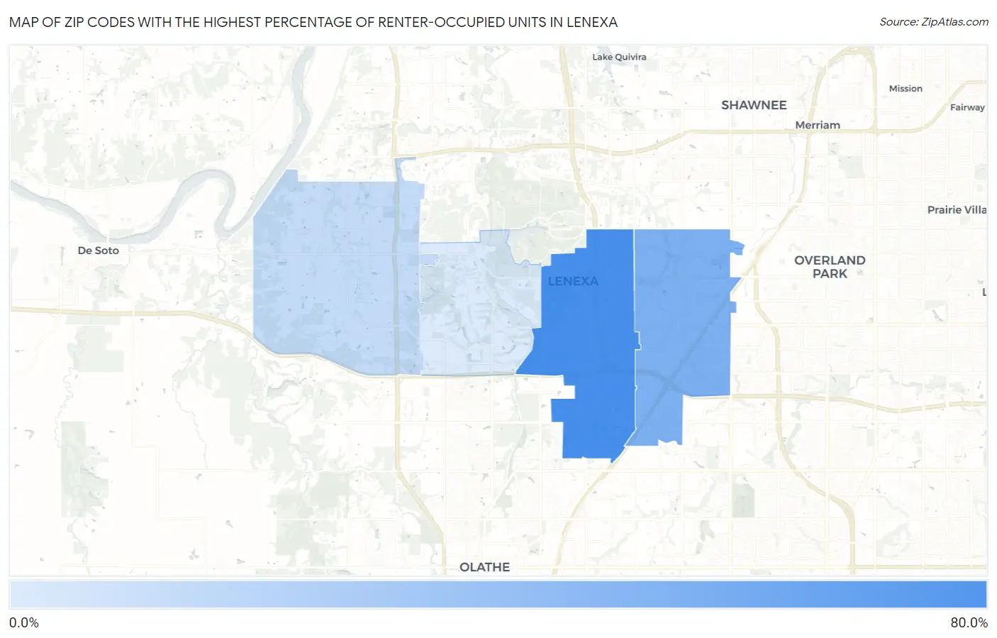 Zip Codes with the Highest Percentage of Renter-Occupied Units in Lenexa Map