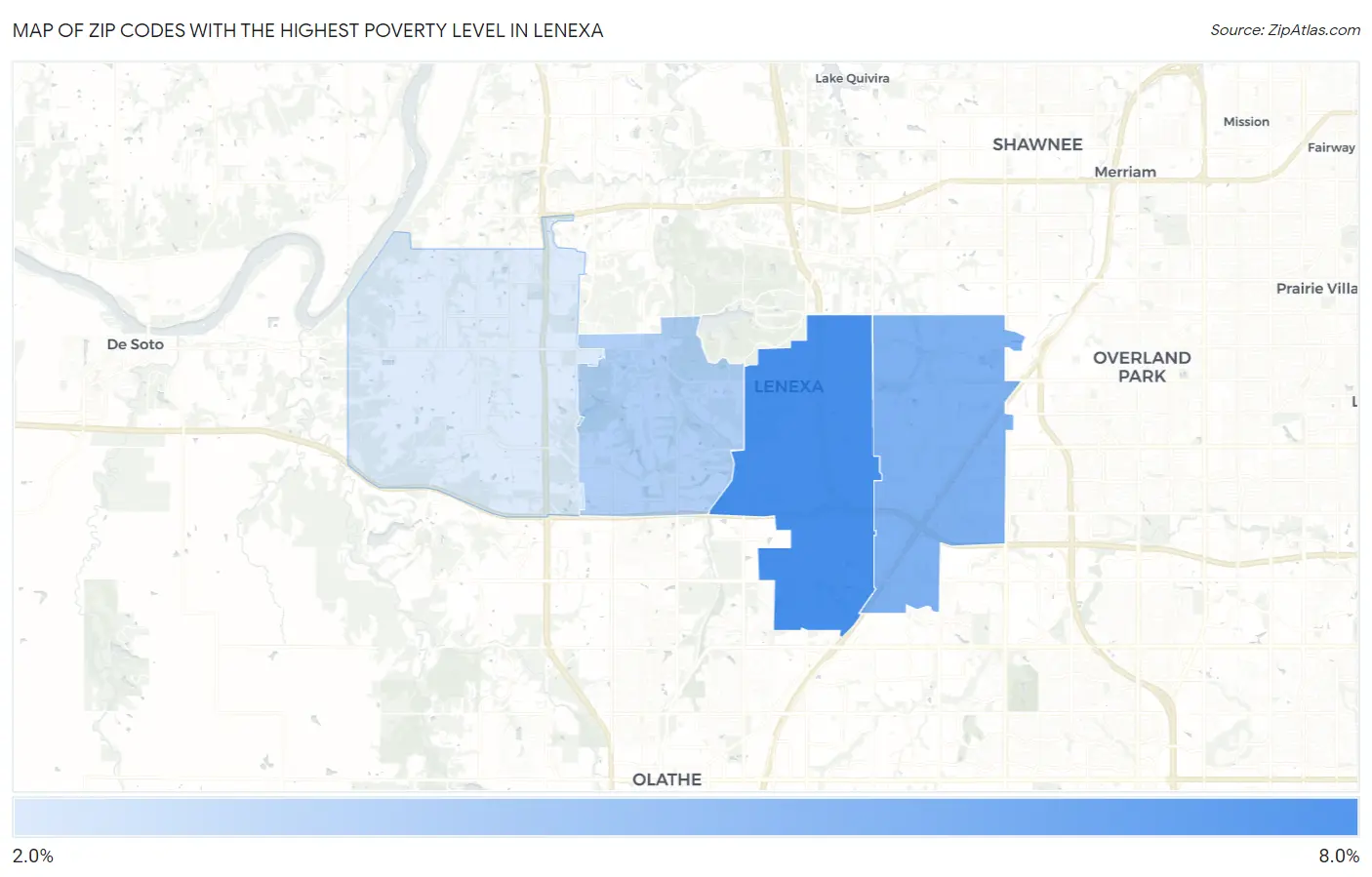 Zip Codes with the Highest Poverty Level in Lenexa Map