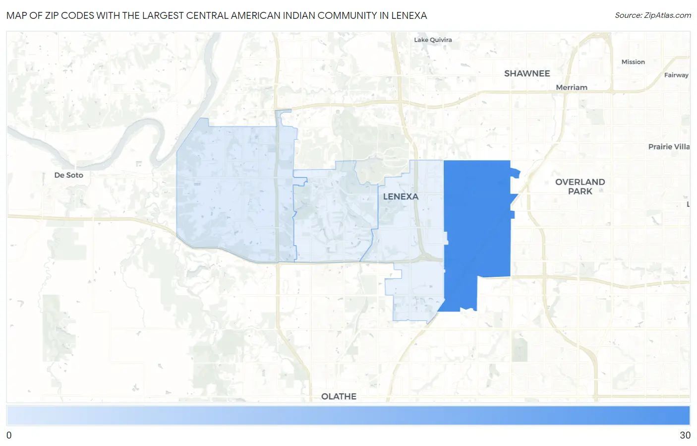 Zip Codes with the Largest Central American Indian Community in Lenexa Map