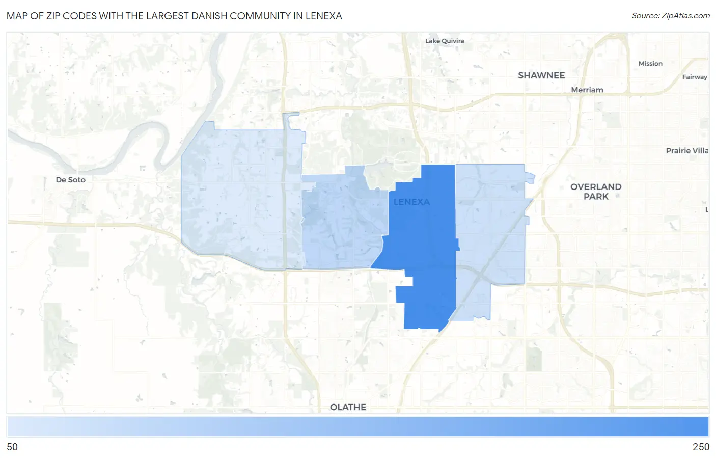 Zip Codes with the Largest Danish Community in Lenexa Map