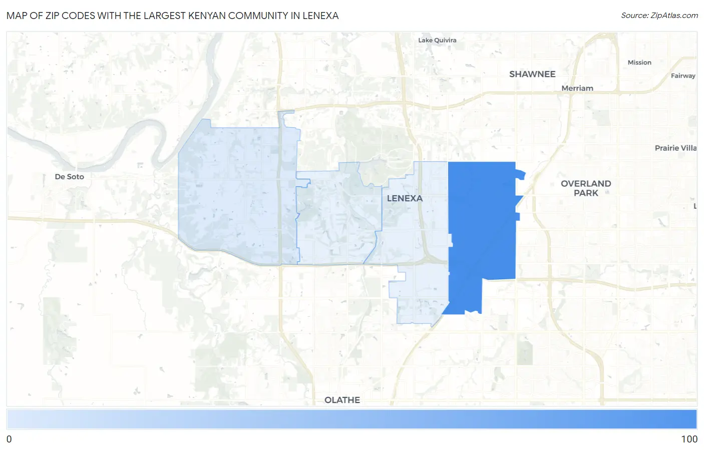Zip Codes with the Largest Kenyan Community in Lenexa Map