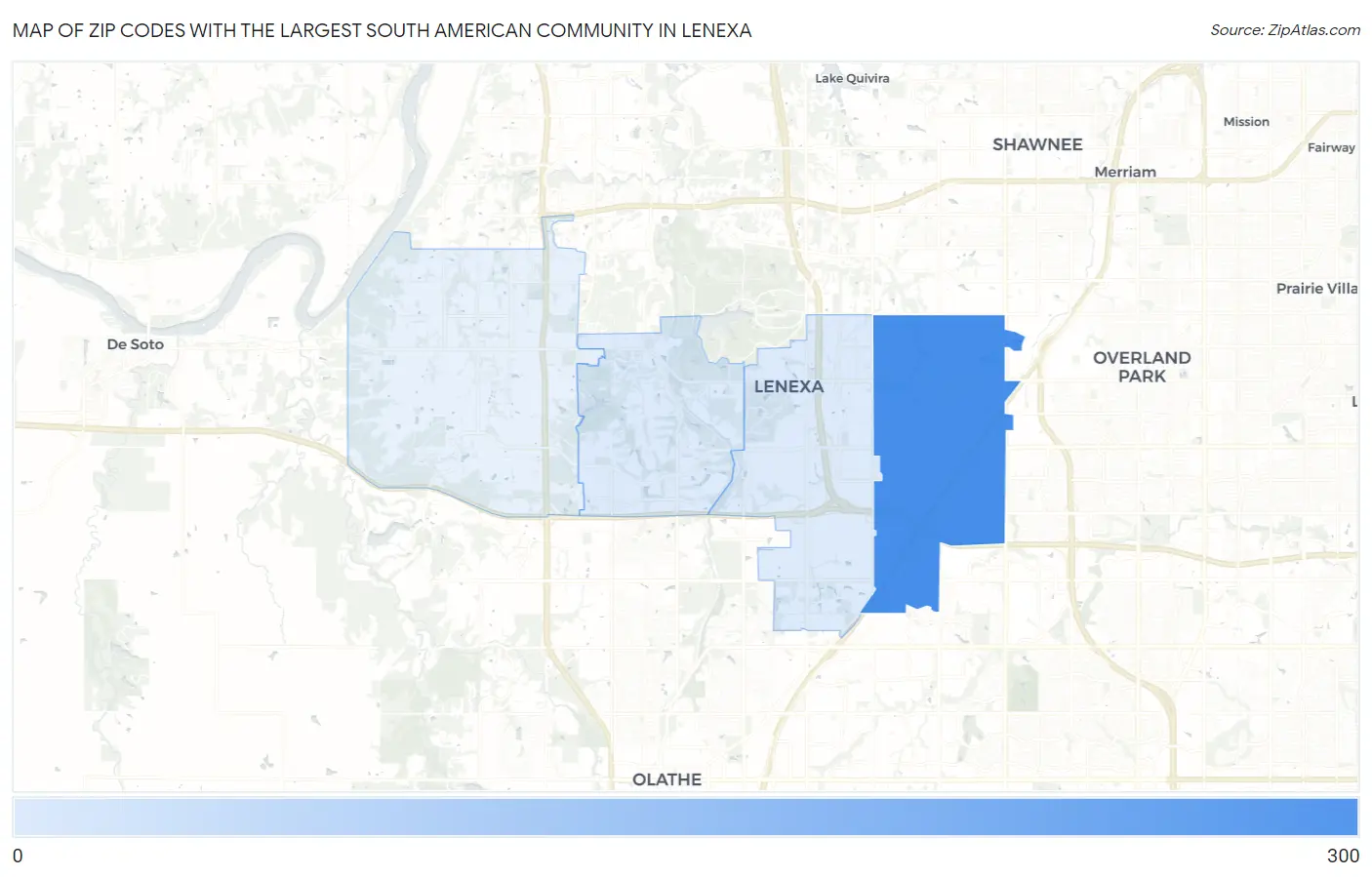 Zip Codes with the Largest South American Community in Lenexa Map