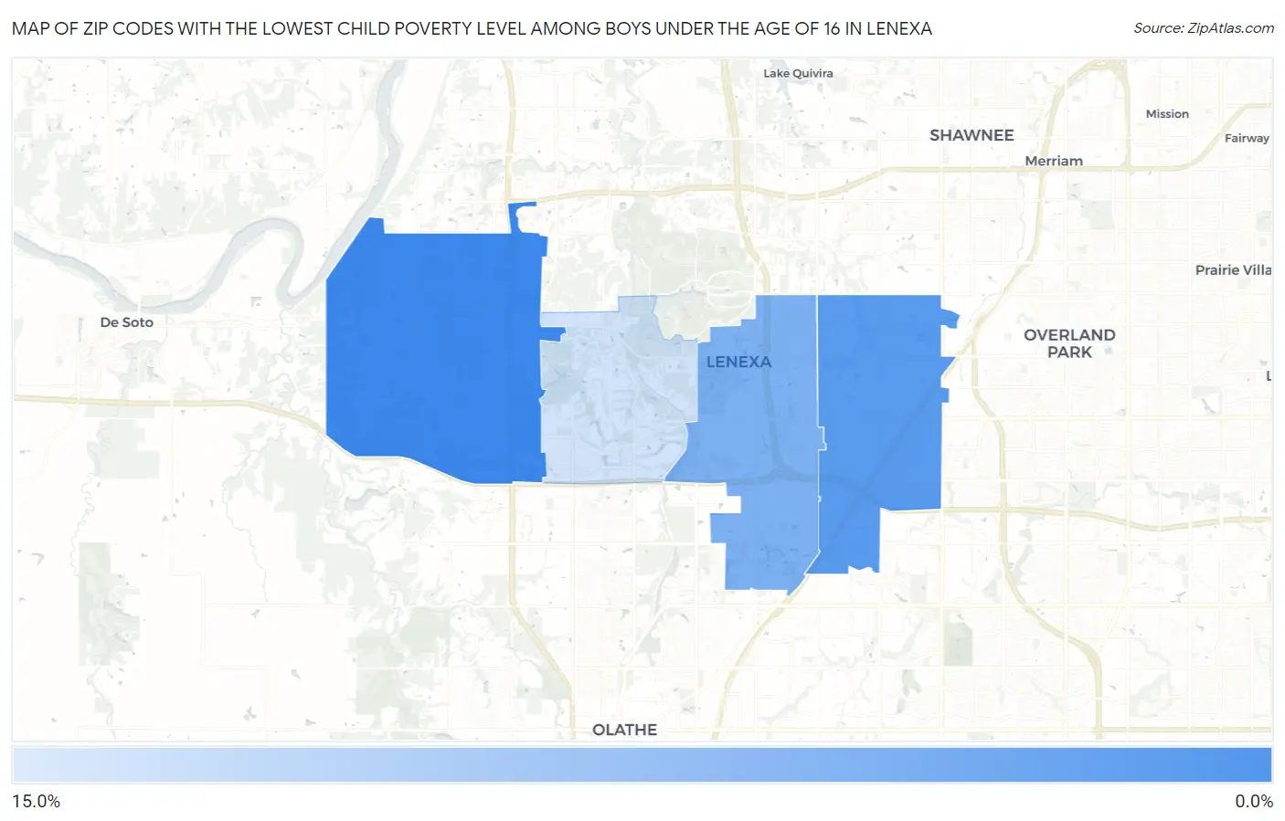 Zip Codes with the Lowest Child Poverty Level Among Boys Under the Age of 16 in Lenexa Map