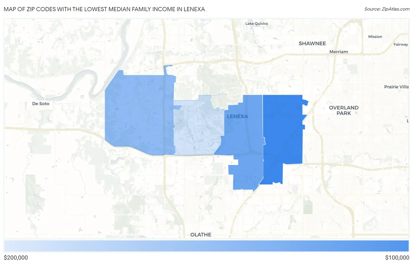 Zip Codes with the Lowest Median Family Income in Lenexa Map