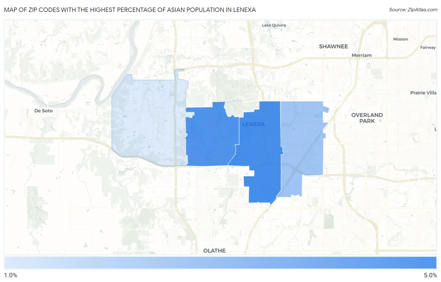 Zip Codes with the Highest Percentage of Asian Population in Lenexa Map