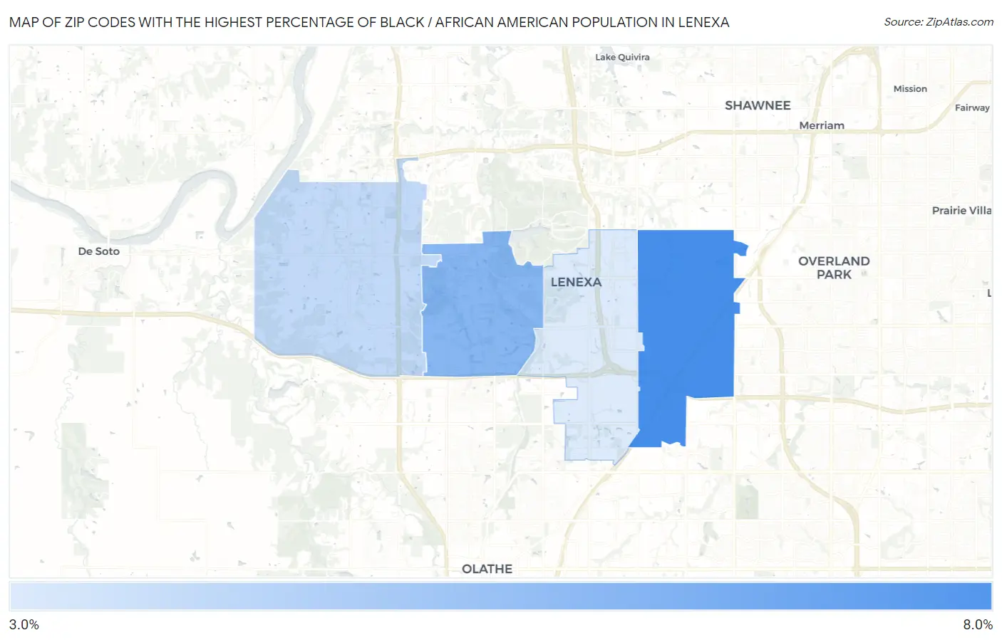 Zip Codes with the Highest Percentage of Black / African American Population in Lenexa Map