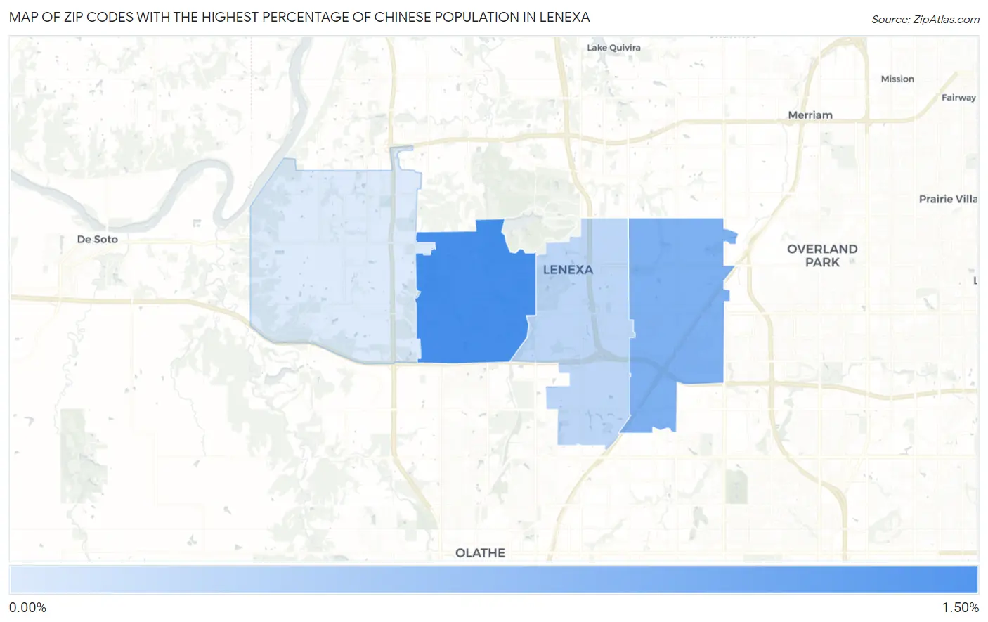 Zip Codes with the Highest Percentage of Chinese Population in Lenexa Map