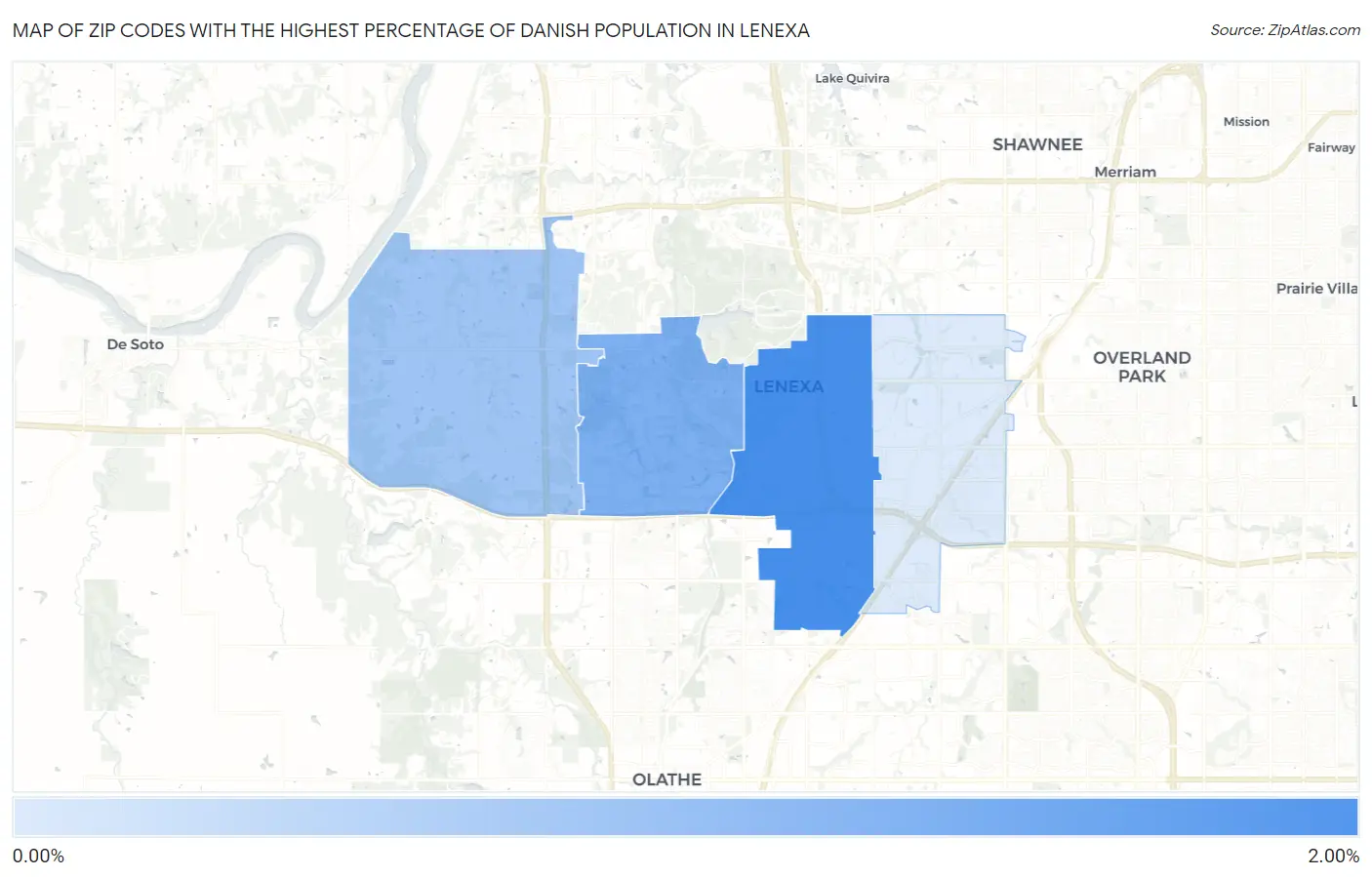 Zip Codes with the Highest Percentage of Danish Population in Lenexa Map