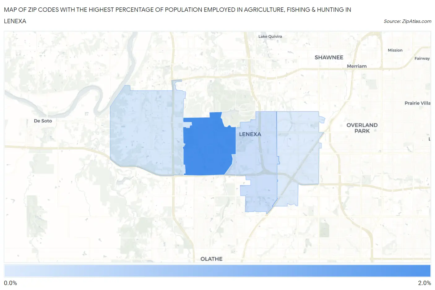Zip Codes with the Highest Percentage of Population Employed in Agriculture, Fishing & Hunting in Lenexa Map