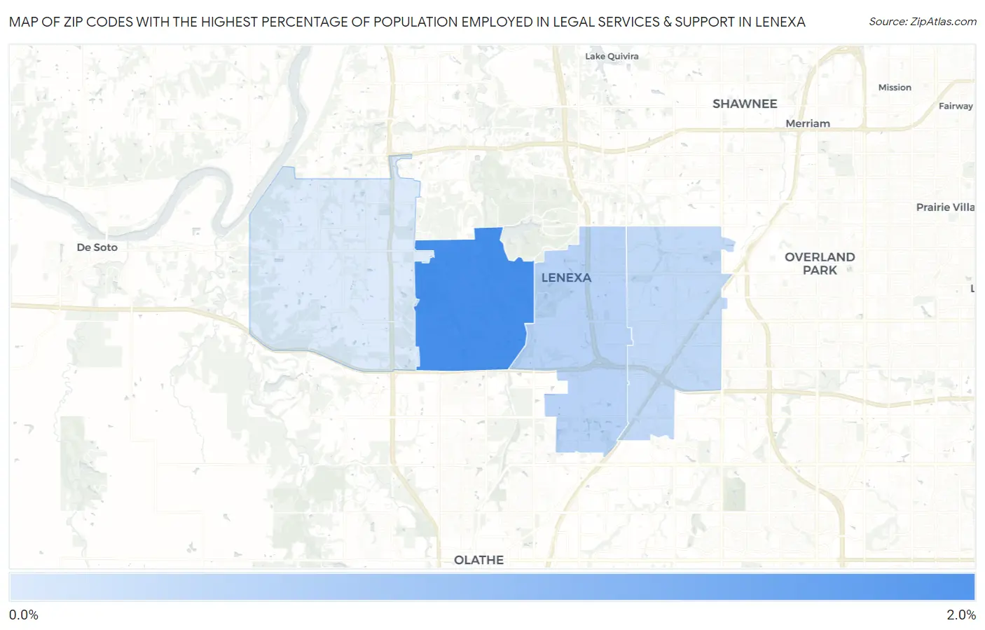 Zip Codes with the Highest Percentage of Population Employed in Legal Services & Support in Lenexa Map