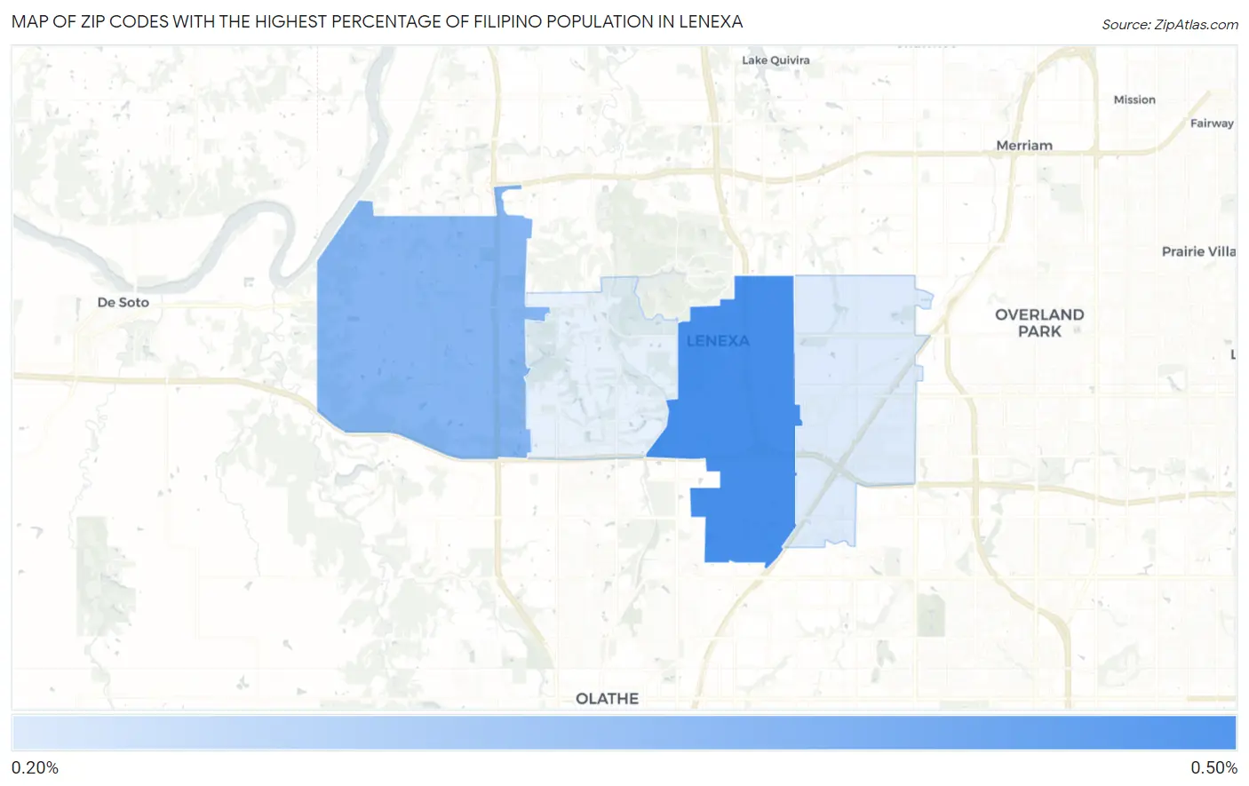 Zip Codes with the Highest Percentage of Filipino Population in Lenexa Map